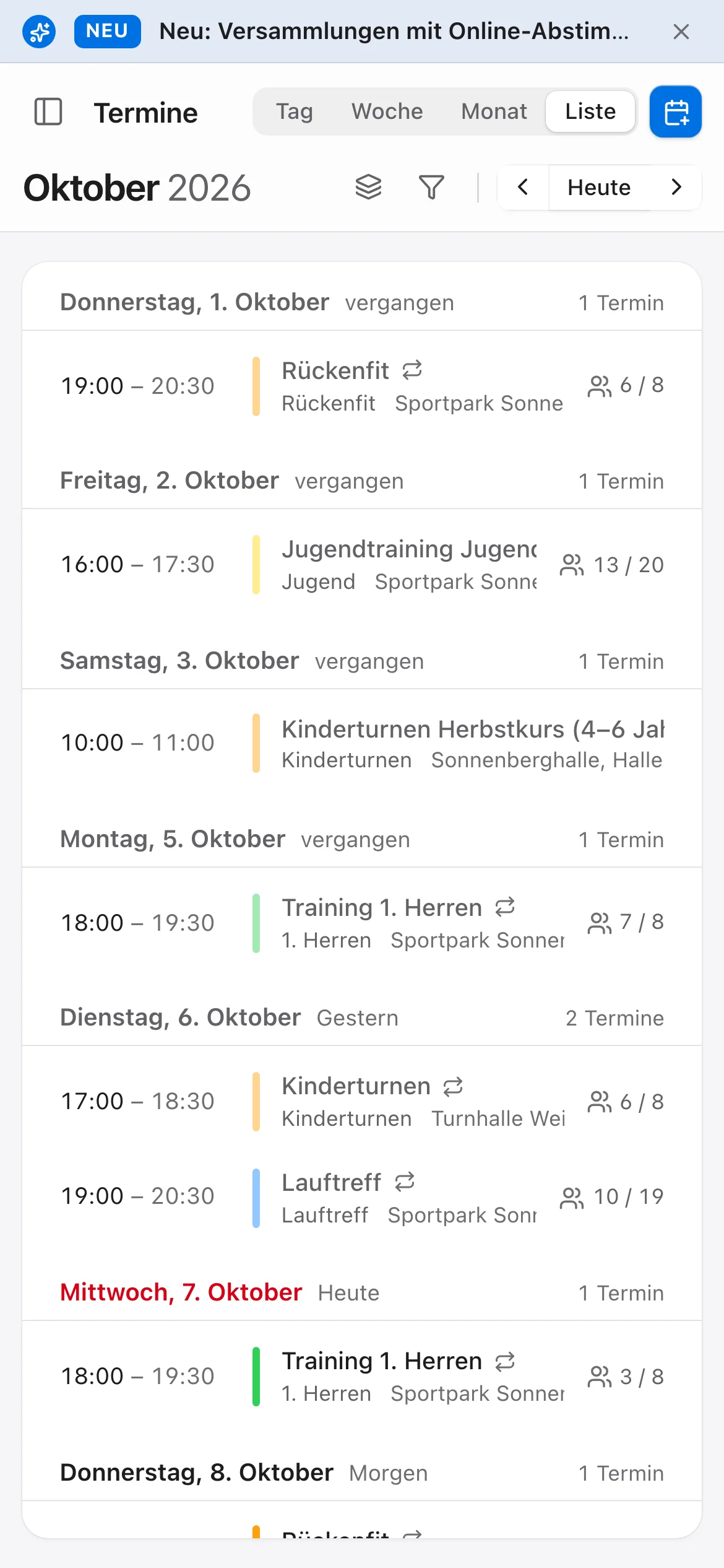 Terminkalender von Vereinswerk auf dem Smartphone